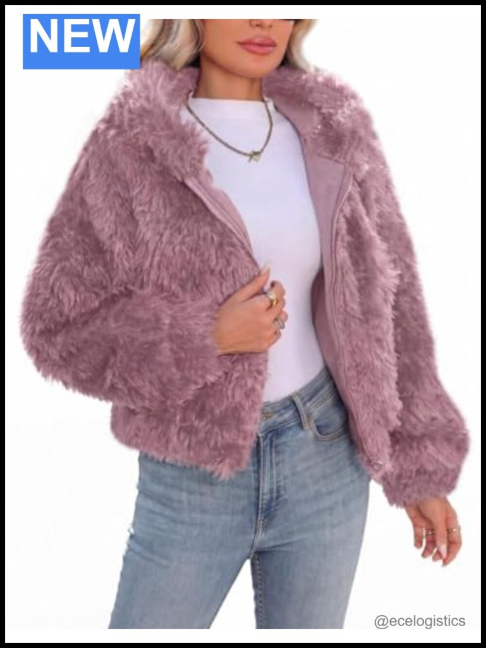 Faux Fur Cropped Coat Fleece Jacket with Hood Zip Up Long Sleeve